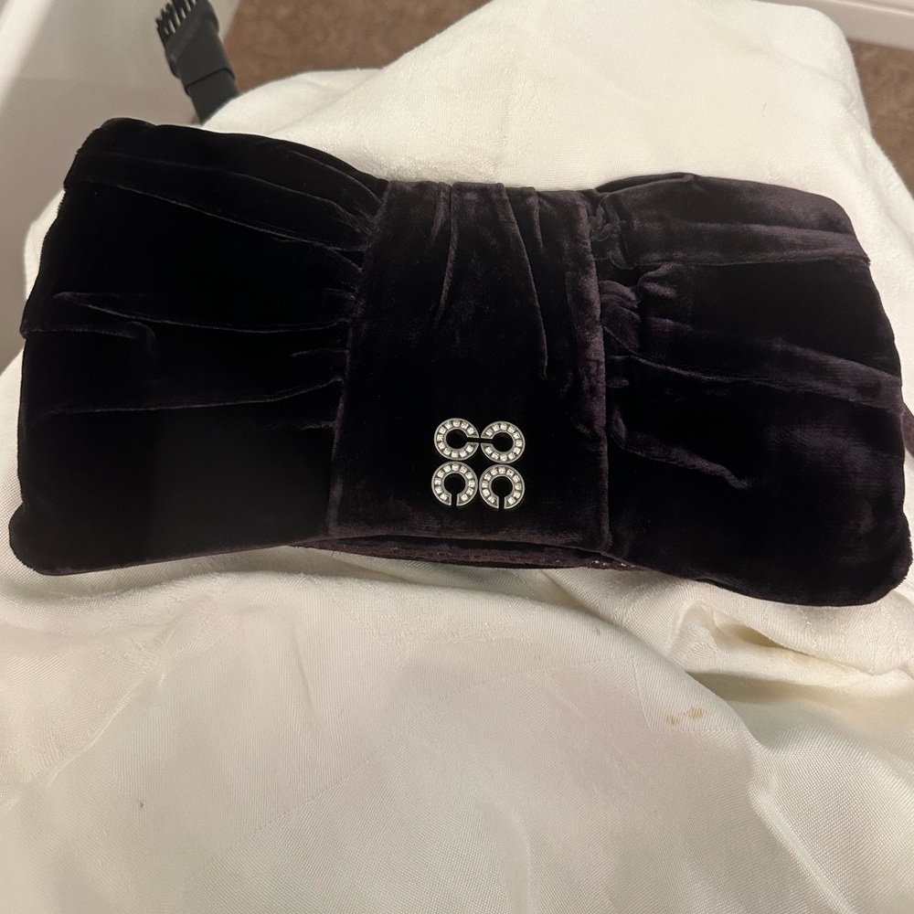 COACH Occasion Embellished Purple Velvet w/Embossed Leather Trim Wristlet/Clutch